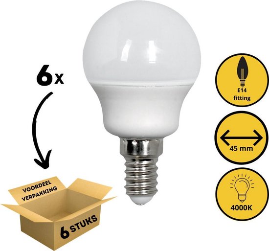 Bevriezen verklaren Vleien Proventa Longlife LED lamp met kleine E14 fitting - Rond/bol - 4000k koud  wit - 6 x... | bol.com
