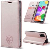 Samsung A41 Hoesje Bookcase Pasjes Anti Skim Hoes Case Roze Goud