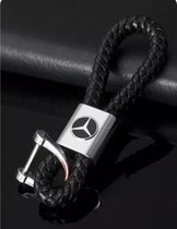 Sleutelhanger Mercedes leer - Logo Automerk - Leer en Metaal - Auto accessoire  - Keychain - Koord - Cadeau/Geschenk