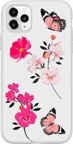 Apple Iphone 11 Pro Max siliconen hoesje Wit - Bloemen en Vlinders * LET OP JUISTE MODEL *