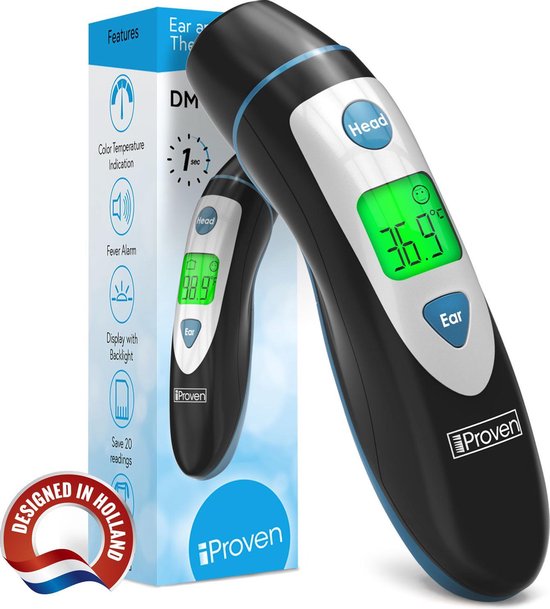 iProven DMT-489BL - Thermometer voorhoofd - Oorthermometer - Koortsthermometer 