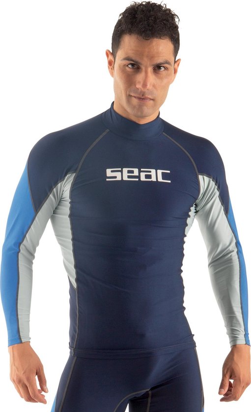 Seac RAA Long Evo rashguard met lange mouwen voor heren - UV zwem en snorkeltop - Blauw/wit - L