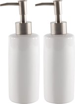 Set van 3x stuks zeeppompjes/zeepdispensers wit keramiek 20 cm - Navulbare zeep houder - Toilet/badkamer accessoires