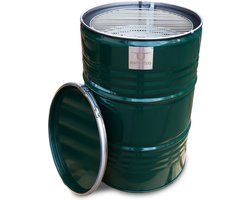 BarrelQ Big - Houtskoolbarbecue - British Racing Green - Staal - Ø57x87 cm - Vuurkorf & Statafel in 1 - 200L - Inclusief Hoes