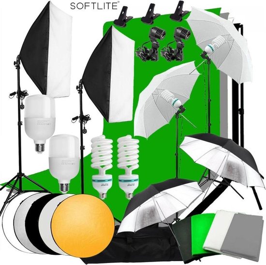 Professionele Fotostudio Set met Achtergrondsyteem - Softbox -  Productfografie -... | bol.com