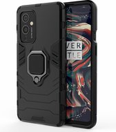 Lunso - Double Armor backcover hoes met stand - OnePlus 9 - Zwart