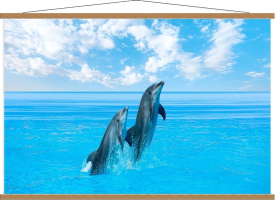 Schoolplaat – Springende Dolfijnen in het Water - 120x80cm Foto op Textielposter (Wanddecoratie op Schoolplaat)