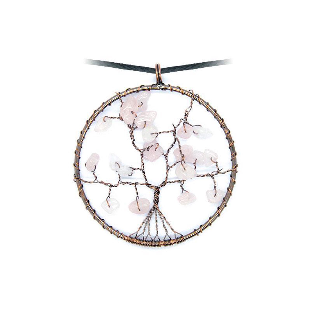 Rozenkwarts levensboom hanger - 5 cm - ketting inclusief verstelbaar zwart koord
