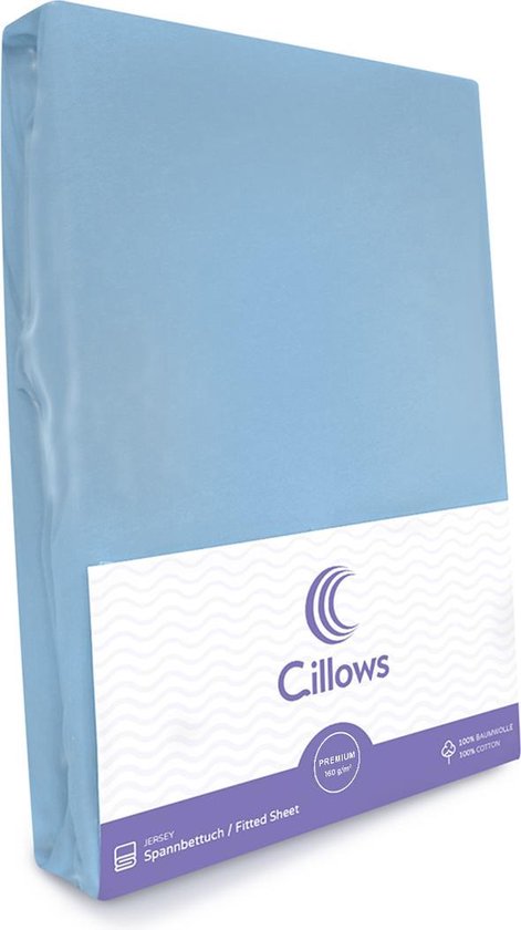 Cillows Premium Jersey Hoeslaken voor Kinderen 70×160 cm (tot 20 cm hoogte) Licht Blauw