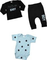 Geboorte geschenk-set jongen-geboortepakje-kraam cadeau-mooiste baby jongen-Maat 56-zwart-lichtblauw