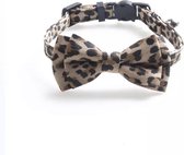 Halsband met luipaard patroon en strikje - Bruin - One Size - Katten halsband