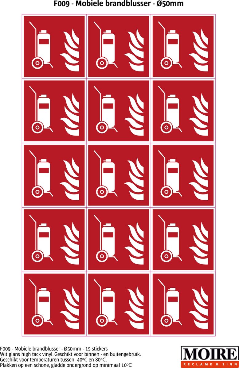 Pictogram sticker 75 stuks F009 - Mobiele brandblusser - 50x50mm - 15 stickers op 1 vel