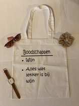 Tasje katoen Bedrukt met tekst wijn en boodschappen