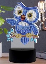 Diamond painting - LED lampje - blauwe uil - compleet pakket