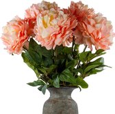 Roselin Deco - Kunstbloemen - 6 bloeiende peach pioenrozen