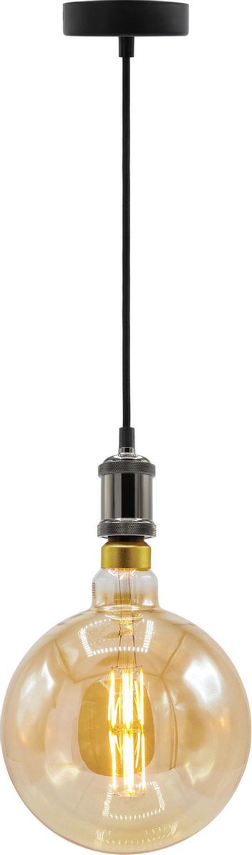 Moderne zwarte glanzende snoerpendel - inclusief XXXL LED lamp - unieke dubbeldekker spiraal