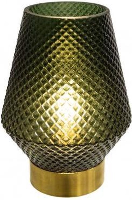 Lampe LED - Or avec verre vert - 17 cm de haut