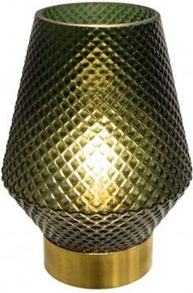 Led Lamp - Goud met groen glas - 17 cm Hoog