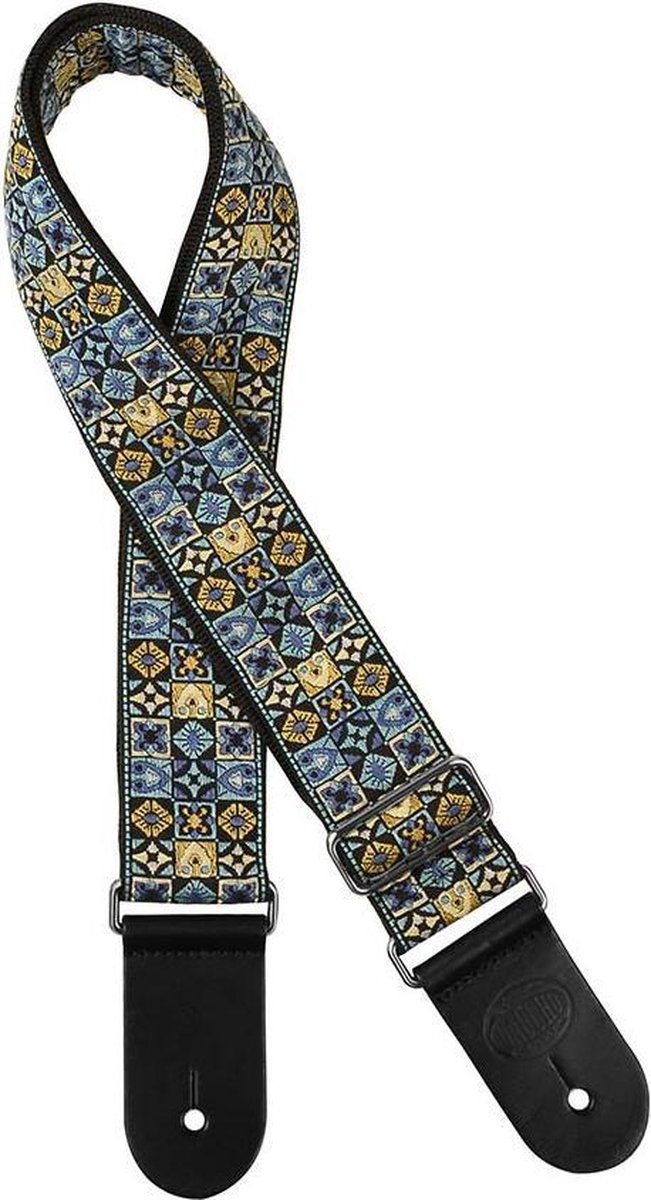Gitaarband - Gaucho GST-186 - Traditional Series - Jacquard weefsel - Leren slips - Mozaiek - Blauw