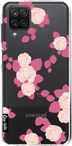 Casetastic Samsung Galaxy A12 (2021) Hoesje - Softcover Hoesje met Design - Pink Roses Print