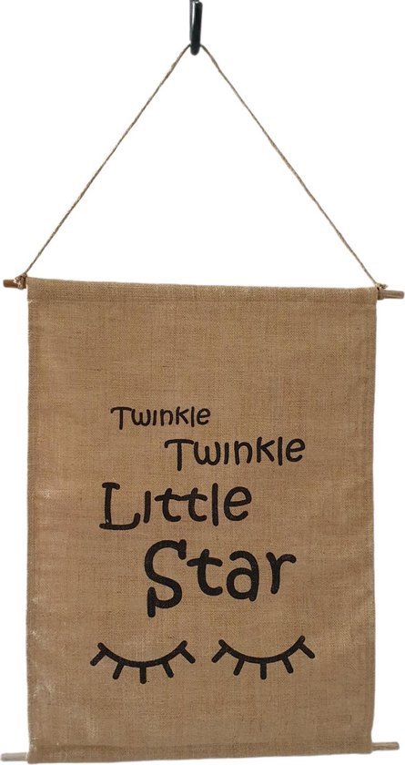 Van René Poster kinderkamer, Twinkle Twinkle Little Star Babykamer/ Jutedoek/ Babykamer-kinderposter/ Twinkle Twinkle/ Naturel met zwart/ 70-50cm/ Babyshower cadeau