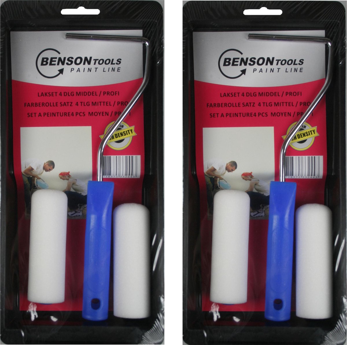 2x stuks lakroller/schuimroller schildersets 10 cm met verfbak en beugel - Schildersets
