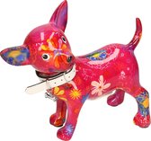 Spaarpot chihuahua hond paars/roze met bloemen print 21 cm - Pomme-pidou honden/dieren spaarpotten