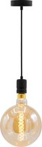 Industriële mat zwarte snoerpendel - inclusief XXXL LED lamp -  complete hanglamp voor eetkamer of woonkamer
