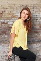 Web Blouse Top Dames Flowy Korte Mouw Lichtgeel - 36