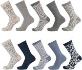 Grappige sokken - Funny Socks - Sokken dames - Moederdag cadeautje - Cadeau voor vrouw - Patroon blauw - Maat 36/41 - 10 paar