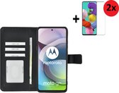 Motorola Moto G 5G Hoesje - Motorola Moto G 5G Screenprotector - Motorola Moto G 5G Hoes Wallet Bookcase Zwart + 2x Screenprotector