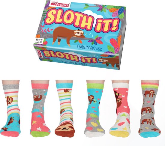 ODD SOCKS Damessokken Sloth It - Multipack Mismatched verschillende sokken - maat 37-42 - Cadeau doos