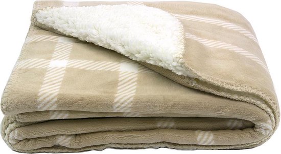 Zest - fleece deken - heerlijk zacht, warm plaid - Vacht ruit - beige - 150 x 125 cm