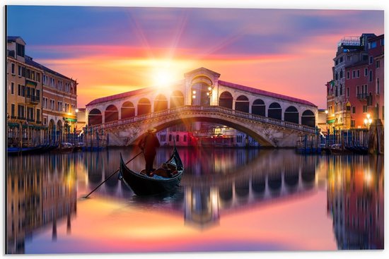 Dibond - Magische Rialtobrug, Venetië  - 60x40cm Foto op Aluminium (Wanddecoratie van metaal)