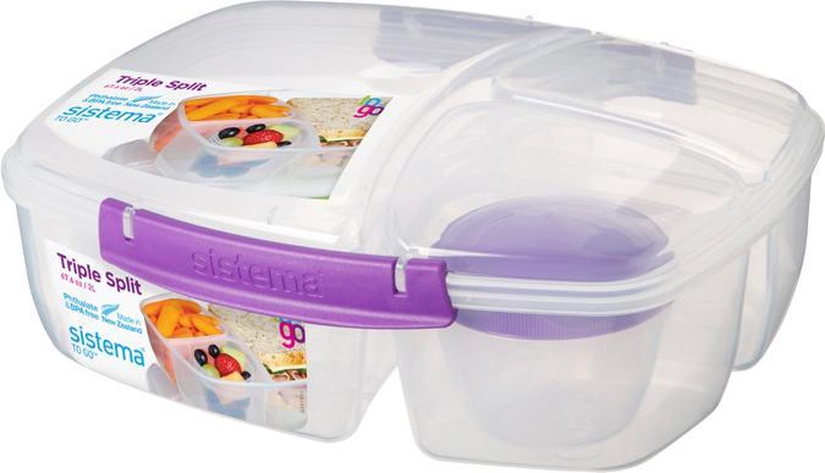 Sistema To Go - Triple Split Lunchbox met yoghurtpotje - 2 liter - Paars