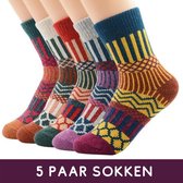 Winkrs - Sokken set - 5 paar Vintage sokken met diverse kleuren, streepjes en figuren - Maat 36-41
