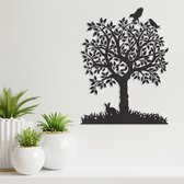 Wanddecoratie Muurdecoratie Boom Met Vogels Konijn Klein Zwart Dieren Dier Wandpaneel Paneel Cadeau Geschenk Decoratie Moederdag Vaderdag Interieur Muur Wand Hout Verjaardag Uniek Natuur Schi