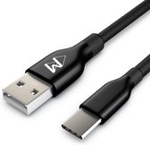 USB-C Data- en Laadkabel - 2.4A Snellader Kabel - Fast en Quick Charge Oplaadkabel - Type C Naar USB-A - Oplaadsnoer Telefoon - Laptop - Gevlochten Nylon – Zwart – 3 Meter - Wilsem ®