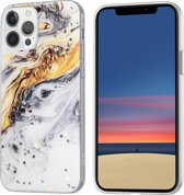Apple iPhone 12 Pro Max TPU Backcover - Geel-Grijs Glitter Print