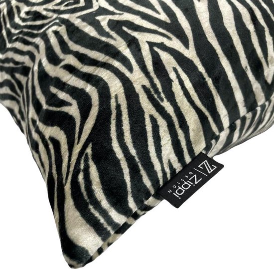 Zippi Design Zebra Art Sierkussen 40 x 60 Velvet, Luxe (veren vulling) kleur zwart/wit dierenprint