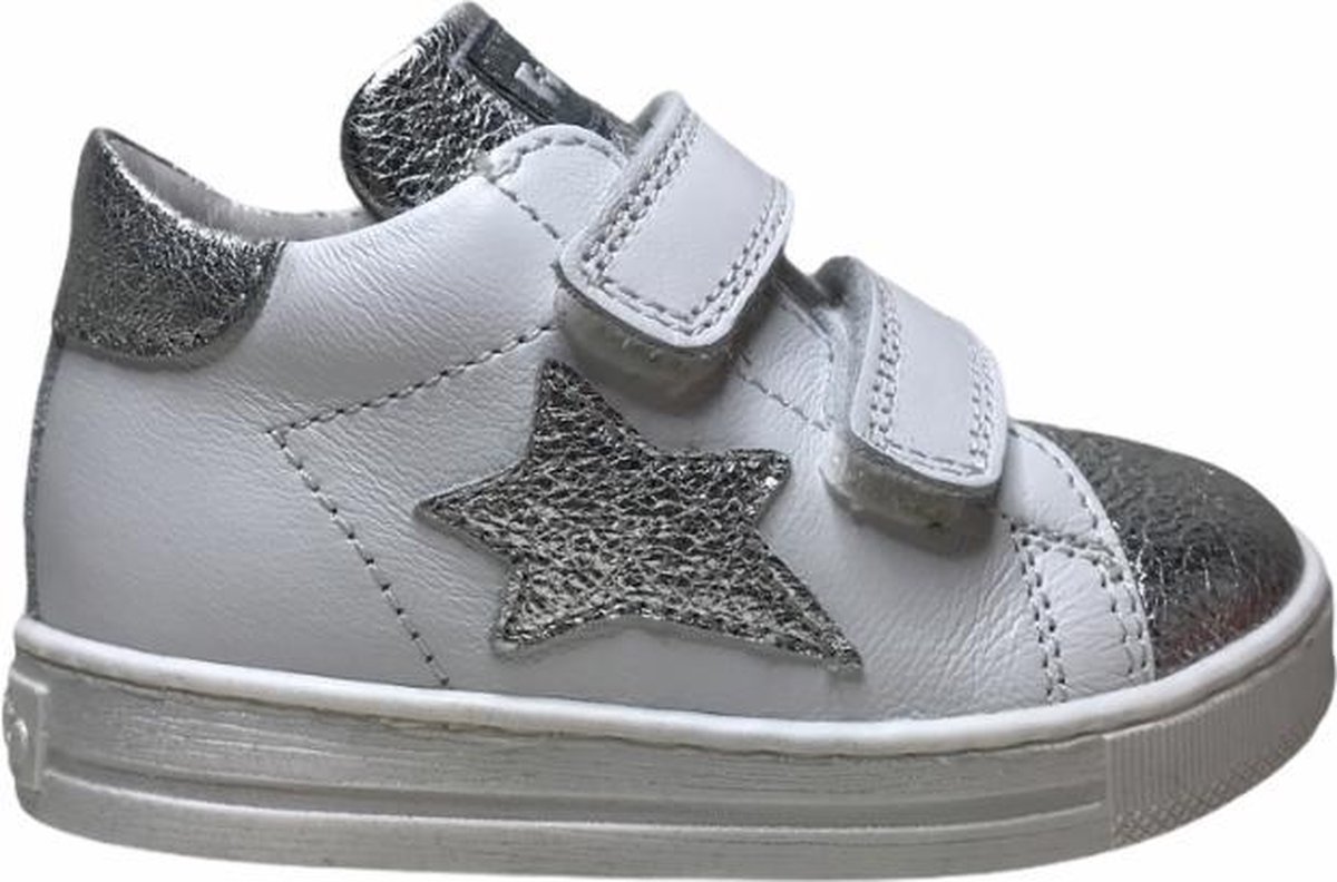 Falcotto meisje velcro lederen sneakers sirio wit zilveren ster