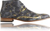 Croco Grey Gold - Maat 48 - Lureaux - Kleurrijke Schoenen Voor Heren - Veterschoenen Met Print