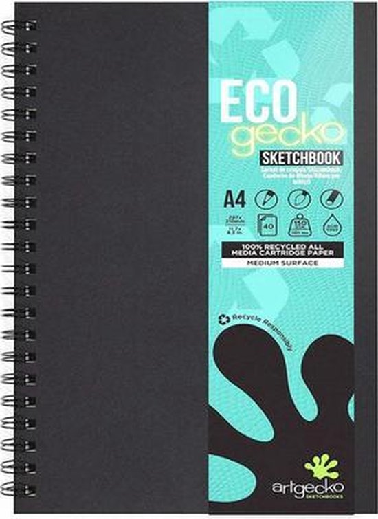 Artgecko Eco Spiral-Skizzenbuch A4 – 40 Blatt, 150g/m², Recycelt & Säurefrei