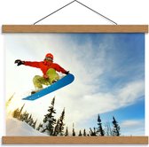 Schoolplaat – Snowboarder in de Lucht - 40x30cm Foto op Textielposter (Wanddecoratie op Schoolplaat)