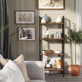TheWarraichFurniture staande plank, boekenplank, 4 niveaus ladderplank, metaal, eenvoudige montage, stabiel, voor woonkamer, slaapkamer, keuken, vintage bruinzwart