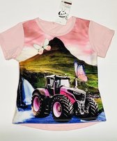 S&c t-shirt met tractor - meisjes - lichtroze - maat 98/104 (4 jaar)