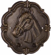 een set van 2 gietijzeren wand decoratie van een paard met twee haken