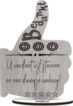 Juf - Duimpje omhoog - houten wenskaart - Bedankt juf - groot