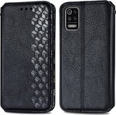 Voor LG K52 Cubic Grid Pressed Horizontal Flip Magnetic PU Leather Case met houder & kaartsleuven & portemonnee (zwart)