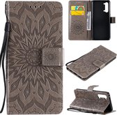 Voor OPPO Find X2 Lite / Reno3 5G Sun Embossing Pattern Horizontale Flip Leather Case met Card Slot & Holder & Wallet & Lanyard (Grey)